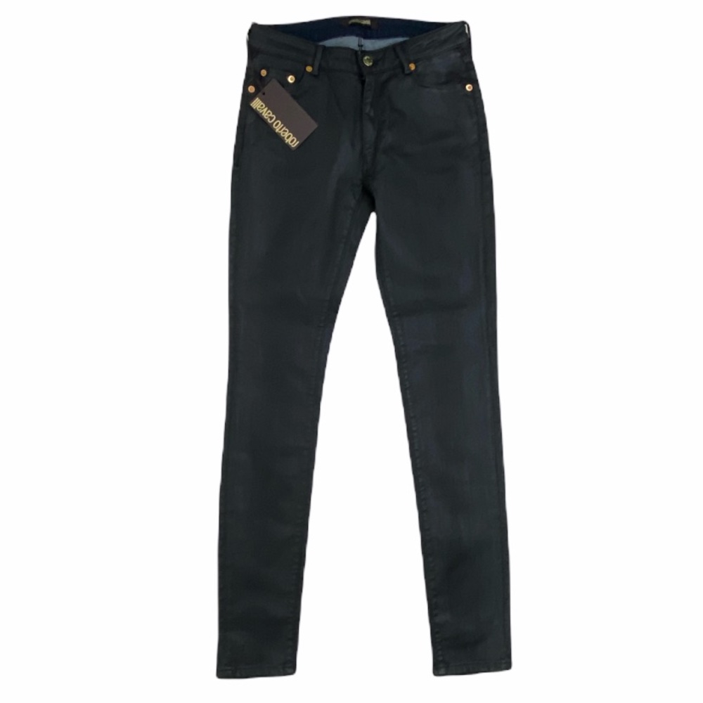 Roberto Cavalli NWT black wax coated skinny jeans